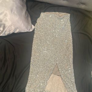 Express Silver Sequined Midi Skirt XS